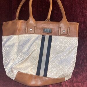 Tommy Hilfiger Brown and Cream Tote Bag